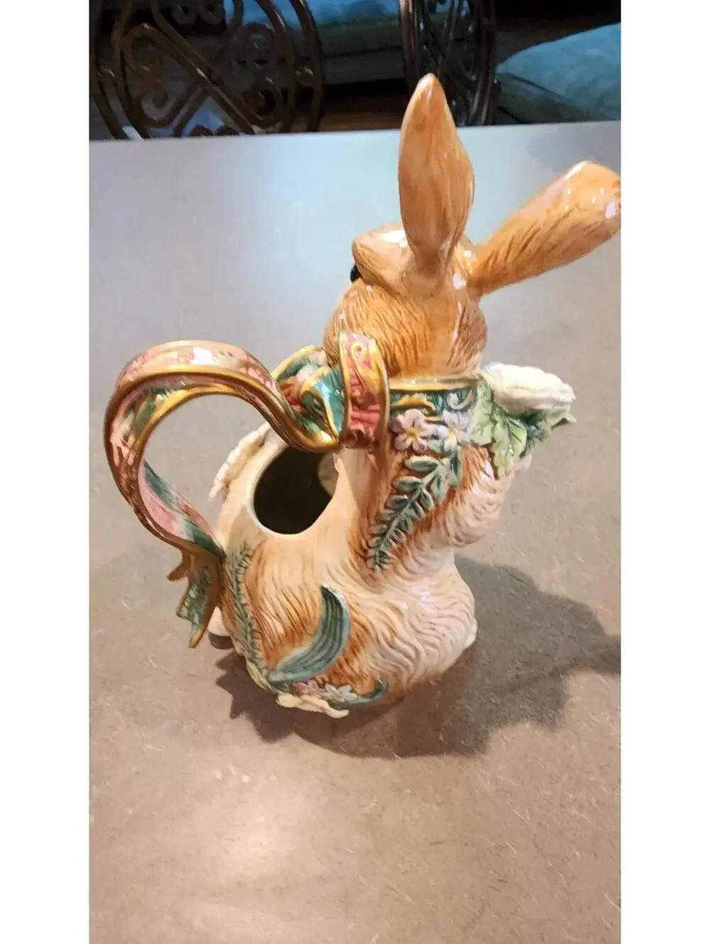 Fitz & Floyd Woodland Spring Rabbit 12.5” Water Pitcher w/ Ribbon Handle Bunny